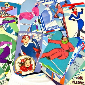 Coolest card deck in Vintage ski ladies all different images ski art custom art made deck of cards ski lover gift image 2