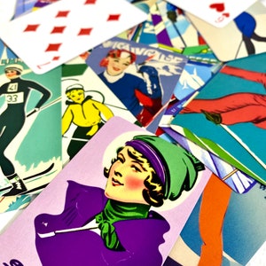 Coolest card deck in Vintage ski ladies all different images ski art custom art made deck of cards ski lover gift image 3