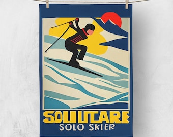 Tea Towel Wall Hanging Solo skier vintage ski art made in Canada