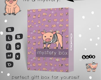 Mystery Box Pig Style! Surprise Blind Box, You will recieve a variety of items that relate to piggies! A mix of handmade and curated items.