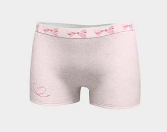 Boyshort Undies Boxers for her in graphic pink coquette with bows, made in Canada