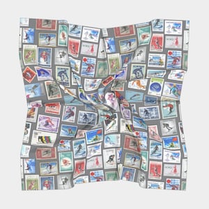 Square Scarf made of a collage of Vintage Ski Stamps Illustrations