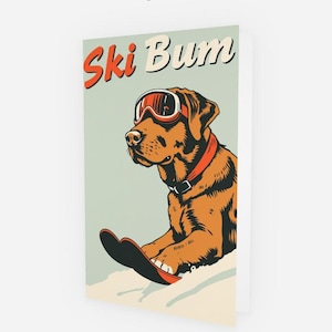 Hondenwenskaart Ski Bum, blanco binnenkant voor elke gelegenheid, inclusief envelop