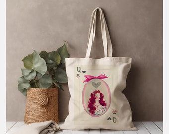 Tote in Queen with Bow Coquette style made of natural canvas medium size