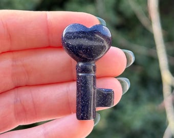 Blue Goldstone Key - Gemstone Carving