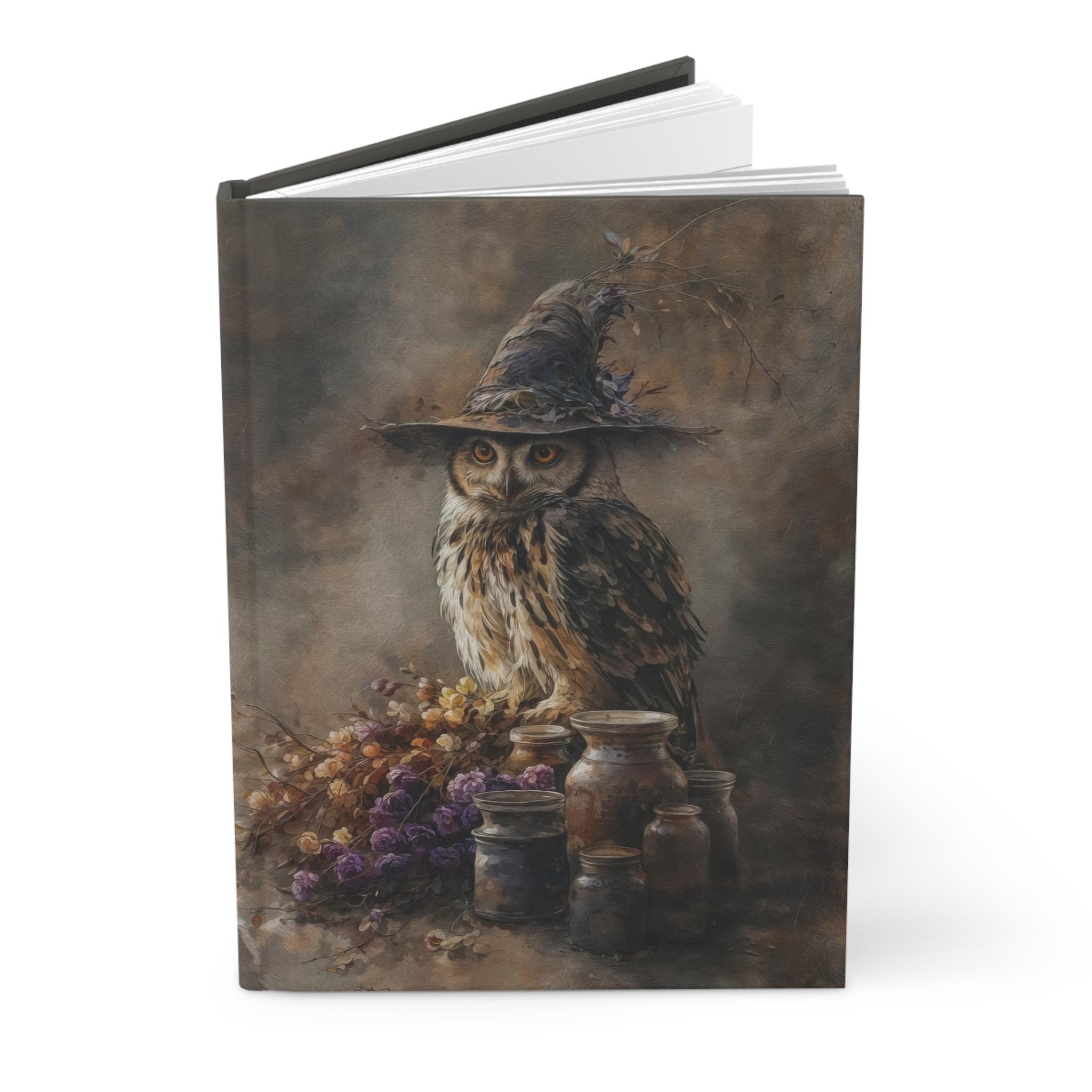 Owl in Witching Hat Hardcover Journal - New Age Apothecary Oil Painting, Owls Journal Gift, Nature A