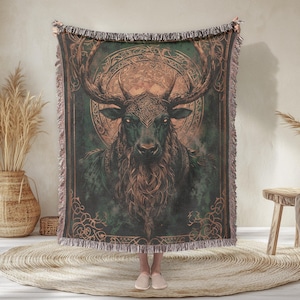 Couverture tissée Dreams Of Cernunnos - Couverture de la mythologie celtique, cadeaux celtiques, couverture New Age, art des dieux et divinités celtiques