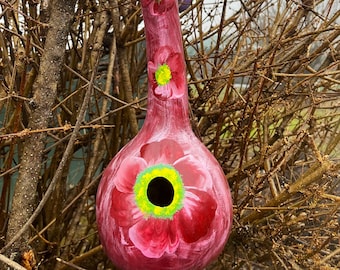 Cherry Rose:  Handpainted Gourd Birdhouse