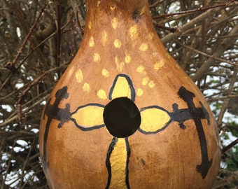 Three Crosses:  Handpainted Gourd Birdhouse