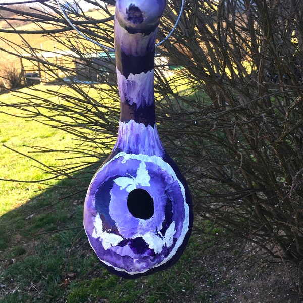 Purple Petals: Handpainted Gourd Birdhouse