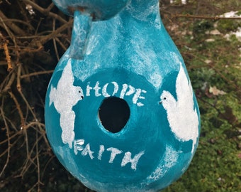 Doves Hope and Faith:  Handpainted Gourd Birdhouse