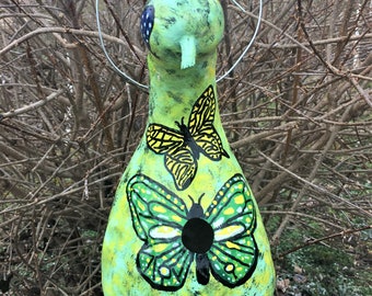 3 Butterflies:  XL Handpainted Gourd Birdhouse