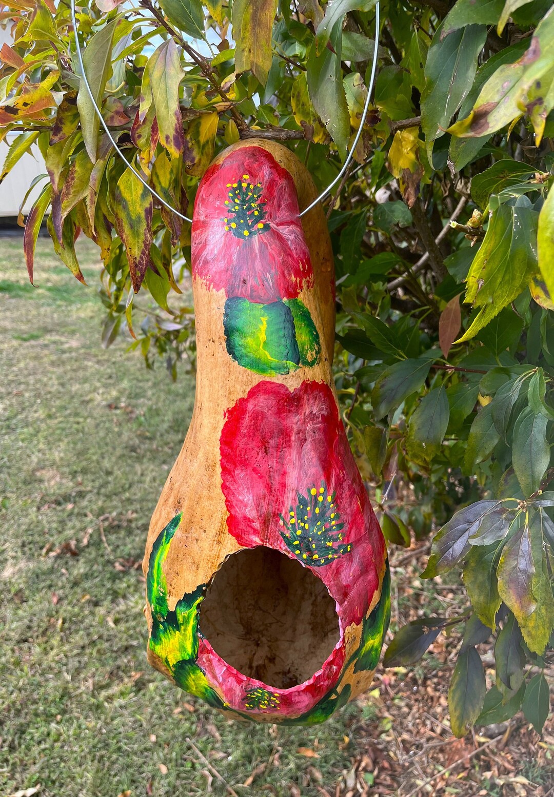 Hibiscus Bird Feeder Handpainted Gourd Bird Feeder Etsy
