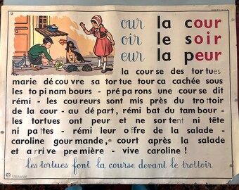 French Vintage School Poster Turtle Dog Race