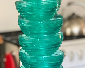 6 Vintage Green Transparent Plastic Footed Cups