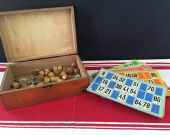 French Vintage Antique Loto Lottery Box Game Tokens Children