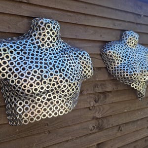 Welded Washer Torso Sculpture Set: Stainless Steel Hanging Art
