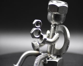 Chilling With A Beer Sculpture Made With Stainless Steel Nuts and Bolts Gift