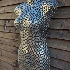 Welded Stainless Steel Washer Sculpture: Industrial Chic Female Torso Wall Art