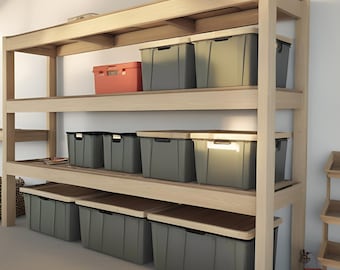 Planos para estanterías de garaje (hágalo usted mismo), almacenamiento de cajas, 20 pies (descarga en PDF)