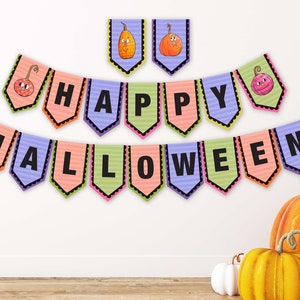 Cute Printable Halloween Pumpkin Party Banner. Bunting is a digital download for Halloween Party Decorations or Home Decor