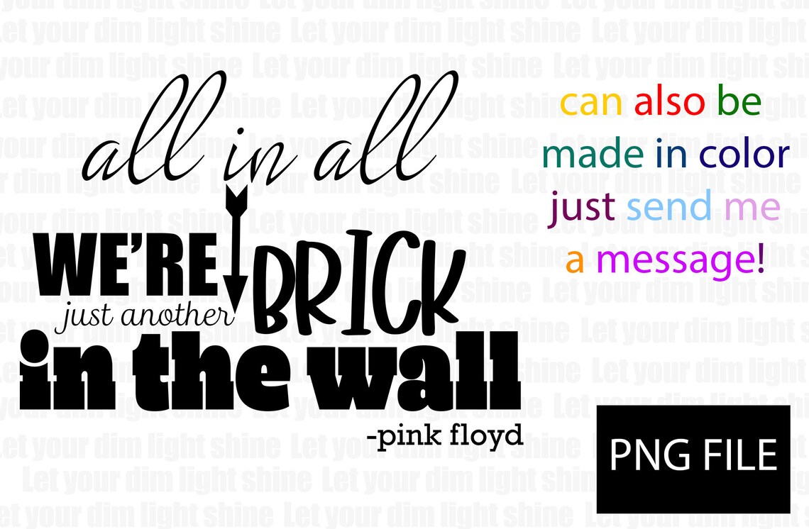 Pink Floyd Brick in the Wall Word Art Overlay PNG, Cutting File