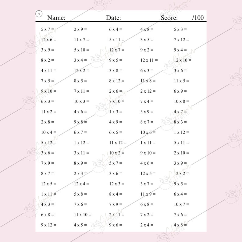 10 Printable Multiplication Timetable Practice Worksheet, Math Drill ...