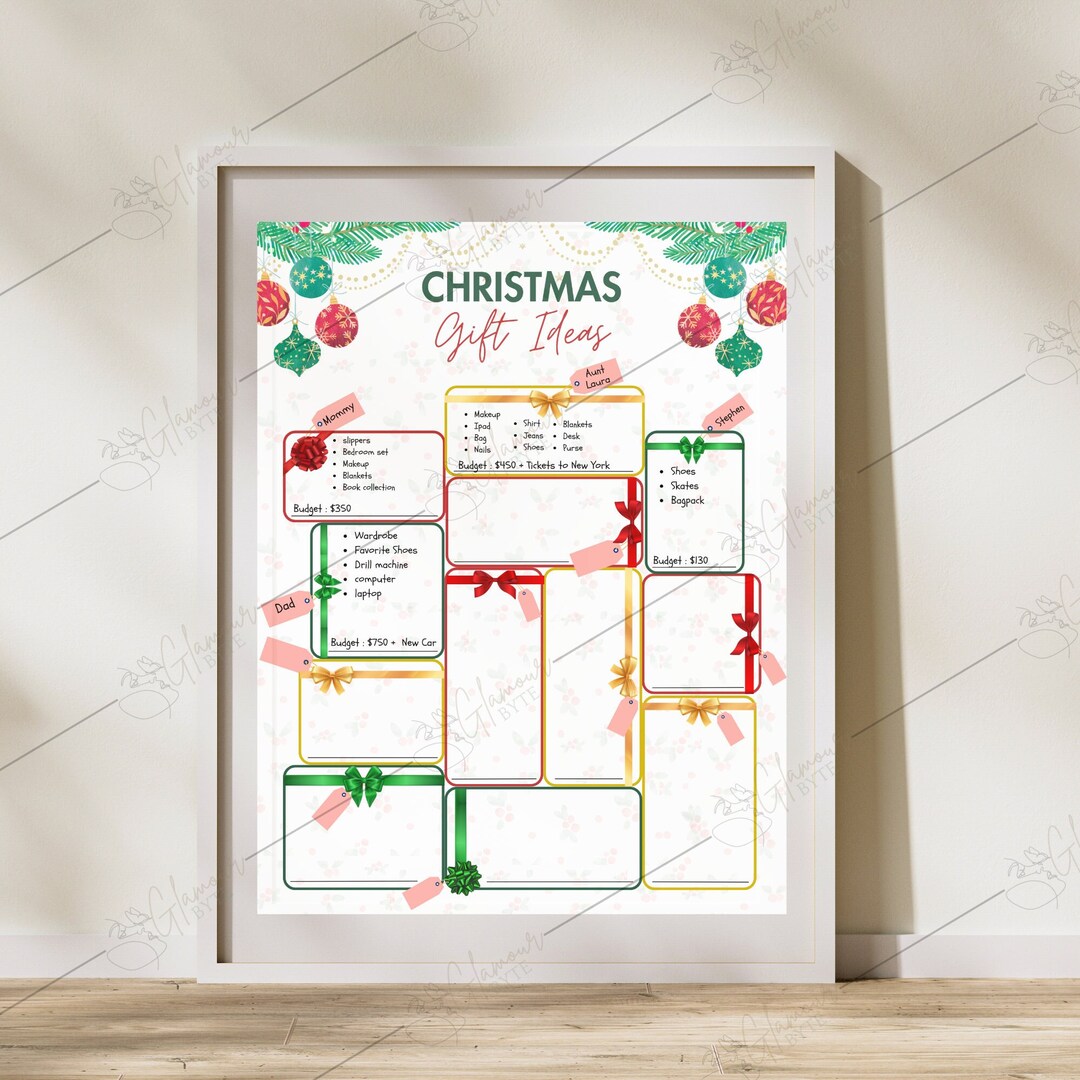 Christmas Gift List Wish List Printable, Journal Organizer Planner Page