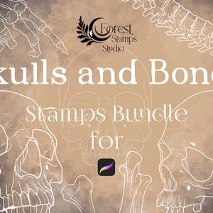 65 Skulls and Bones Stamps for Procreate Brush Bundle Set