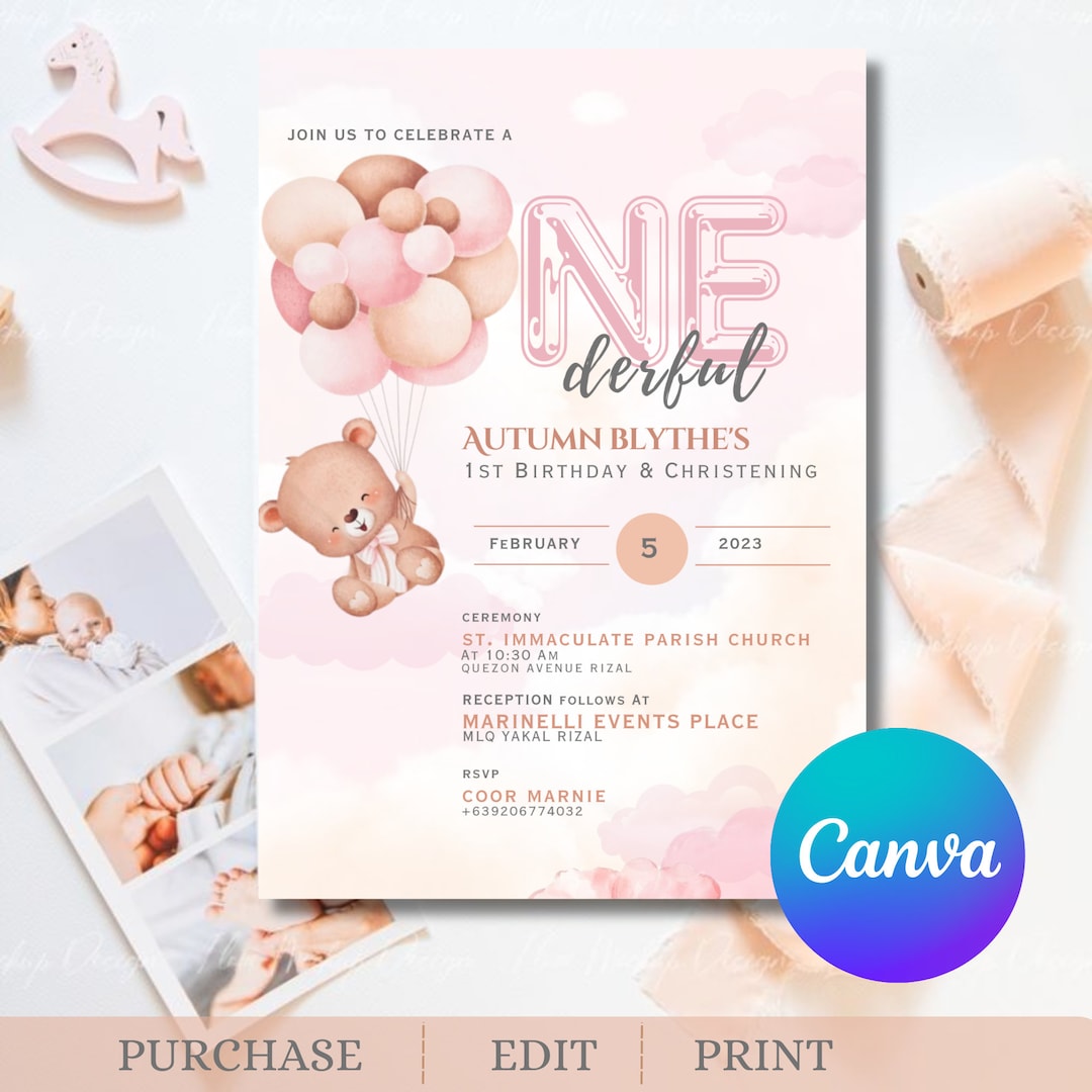 Editable Christening & Birthday Invitation Template - Etsy