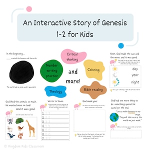 Creation Story for Kids Bible Worksheet | Kindergarten-Elementary School | Digital Download School Lesson | 20+ Pages