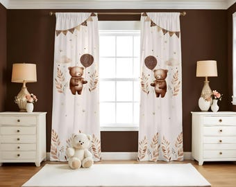 Cortinas opacas estilo bohemio / Cortinas personalizadas con temática de osos y globos / Cortinas para sala de juegos, guardería y habitación infantil / Cortinas para ventanas de dormitorio / Todos los tamaños