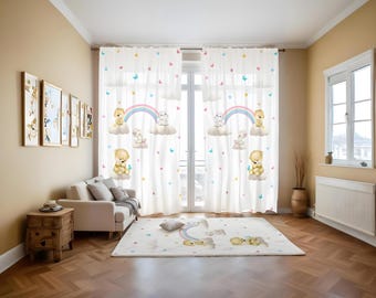 Cortinas opacas abstractas con diseño de conejo y oso arcoíris / Cortinas sencillas con mariposas para habitación infantil / Cortinas personalizadas / Personalización