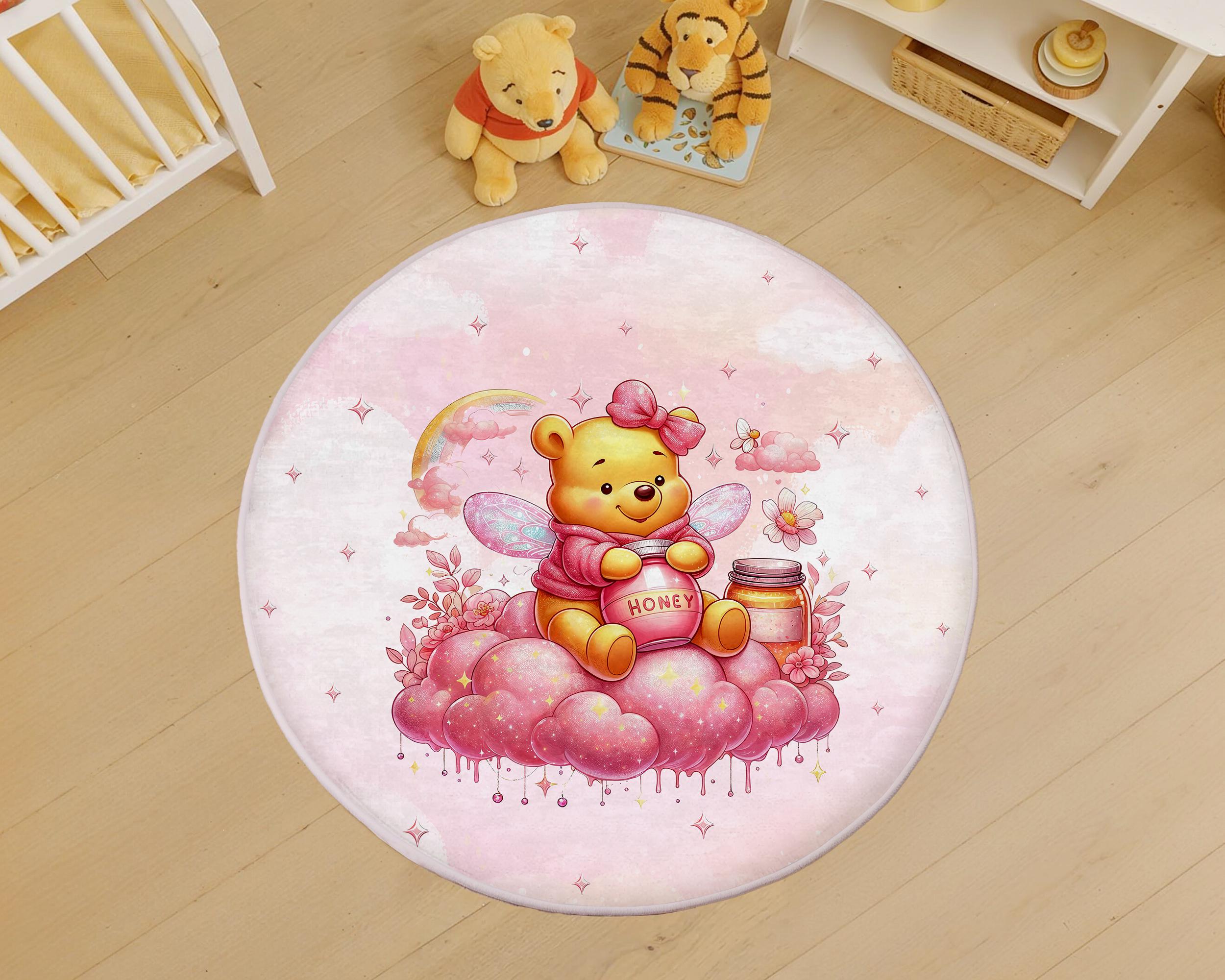 Washable Pink Winnie the Pooh Rug | Honey Design Kids Area Rugs