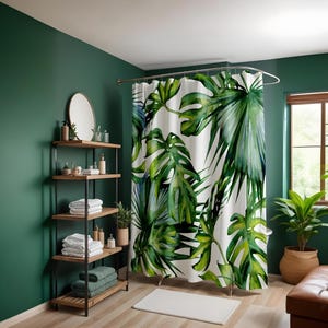 Palm Botanical Showers Curtain | Green Leaves * Palm Style | Waterproof Curtain | Fresh Interior Look | Interior Design | Personalization