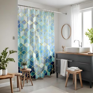 Moderner Luxus Duschvorhang | Abstraktes Gold Badezimmer Dekor | Geometrischer Stil Vorhang | Eleganter Glam-Stil | Alle Größe | Mehltaubeständig