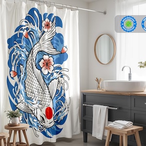 Koi Fish Pattern Shower Curtain | Japan Koinobori Design | Waterproof Custom Drapes for Bathroom | Gift for Her | Interior Accessories