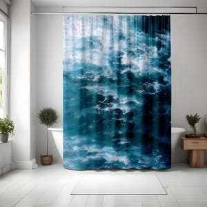 Duschvorhang Blau Marmor Muster | Luxus gewelltes Design Custom | Wasserdichtes Baddekor | Mehltau Resistent | Geschenk für Sie | Personalisierung