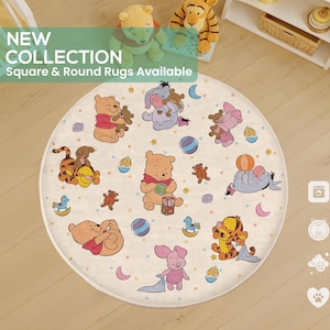Kinderzimmerteppich Winnie & Pooh - Waschbarer Kinderzimmerteppich mit Nachtsicht für Babyzimmer, Kinderzimmer | Pooh, Freunde | Personalisierung