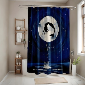 Mermaid Fantasy Shower Curtain | Waterproof Ocean Bathroom Curtain | Home Bathroom Decor | Mildew Resistant | All Size | Personalization