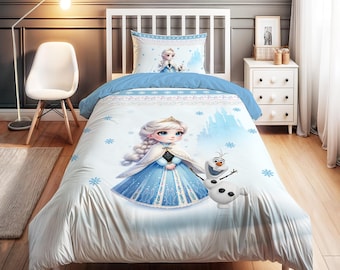 Tiny Frozen Princess beddengoedset - gepersonaliseerde naam, kinderdekbedovertrekset, kinderkamerdecor, hoogwaardige 2-delige set