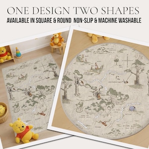 Runder Winnie Map Rug | Waschbarer Kinderteppich | Anti-Rutsch Babyzimmer Teppich | 100 Acre Holzkarte Kindergartenpassepartout | Babyparty Geschenkidee