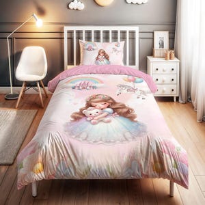 Bear Princess Bedding Set - Personalized Name, Kids Duvet Cover Set, Children&#39;s Room Decor, High-Quality Print, 2-Piece Set