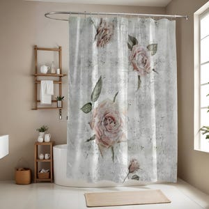 Vintage Rose Shower Curtain | Gray * White Shower Curtain | Waterproof Curtain | All Sizes | Toilet,Guest Bathroom Curtain | Personalization