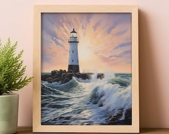 lighthouse print, nautical landscape sea painting printable art digital download #13