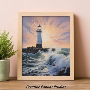 lighthouse print, nautical landscape sea painting printable art digital download #13