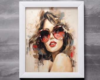 vintage female portrait, beautiful woman wall art, colorful vintage, abstract wall art, paint by color art, printable