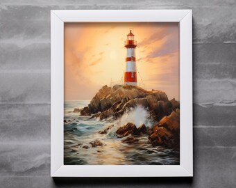 lighthouse print, nautical landscape sea painting printable art digital download #12