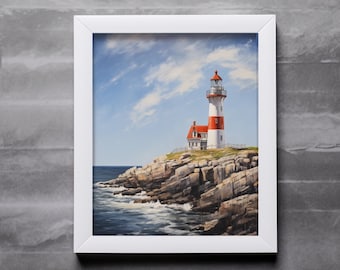 lighthouse print, nautical landscape sea painting printable art digital download #11