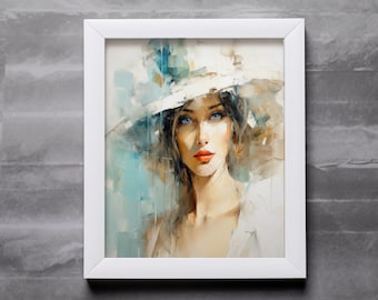 beautiful woman wall art, vintage female portrait, colorful vintage, abstract wall art, paint by color art, printable